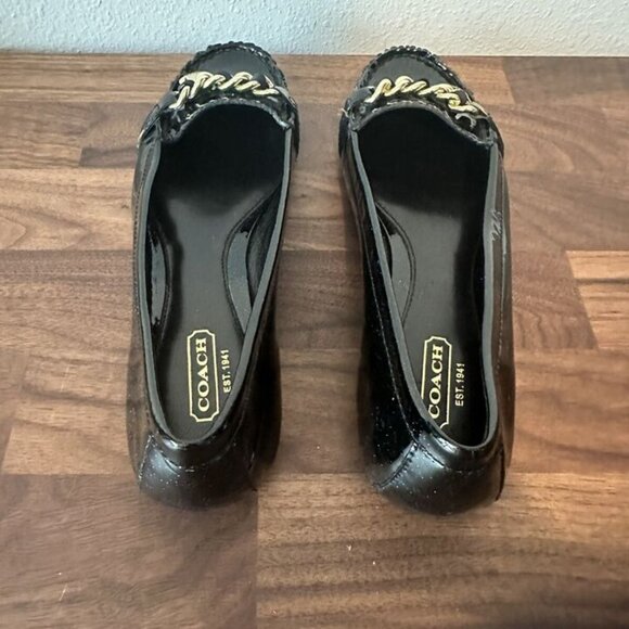 Coach Black Glitter Flats Loafers Drivers Charm Designer Patent Leather Size 6.5 - Picture 7 of 12